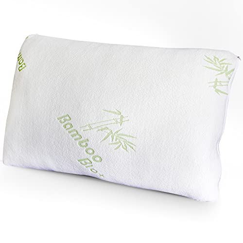 The Bamboo Pillow Almohada Cervical de virutas de Espuma de Memoria y bambú en Blanco - Almohada viscoelástica para Confort Fresco y firmeza del Cuello - Almohada ortopédica hipoalergénica - 1x Pack