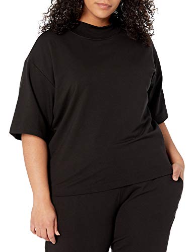 The Drop Adeline Camiseta Holgada de Manga Corta con Hombros Caídos y Cuello Perkins para Mujer, Negro, XXS