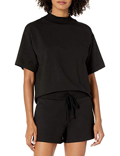 The Drop Adeline Camiseta Holgada de Manga Corta con Hombros Caídos y Cuello Perkins para Mujer, Negro, XXS