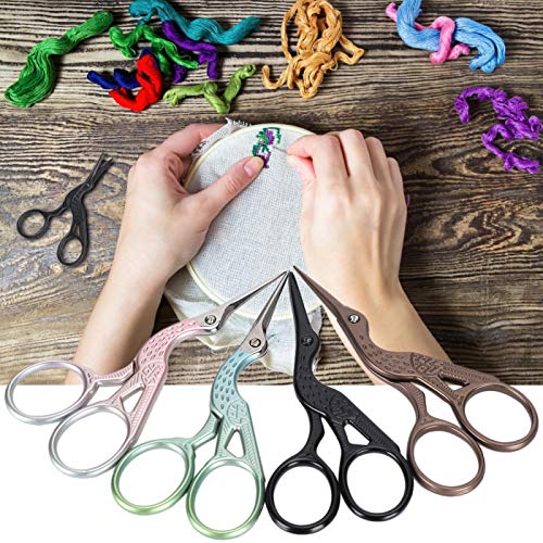 Tijeras para bordar, punta afilada de acero al carbono, tijeras clásicas de cigüeña para corte de tela, corte y confección, barba, nariz, 4 tijeras de cigüeña, tijeras de grúa de 3,5 pulgadas