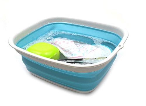Tina plegable SAMMART 7.7L (2.03 galones) - Tina plegable para platos - Lavabo portátil - Tina de plástico de ahorro de espacio (Azul brillante)