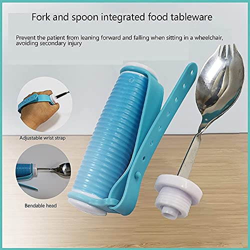 tjz Ayuda Alimentaria Cubiertos Tenedor Cuchara Suministros Especiales Utensilios Adaptables, Correa Ajustable para La MuñEca, para Ancianos Y Discapacitados Temblores De Manos, Artritis