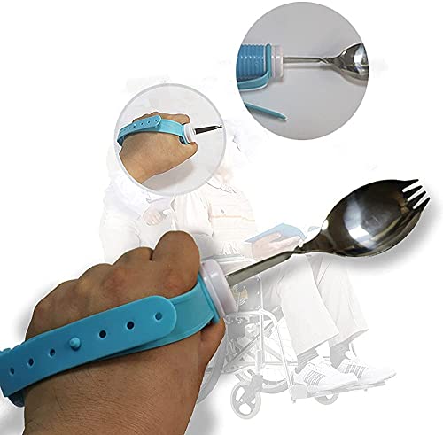 tjz Ayuda Alimentaria Cubiertos Tenedor Cuchara Suministros Especiales Utensilios Adaptables, Correa Ajustable para La MuñEca, para Ancianos Y Discapacitados Temblores De Manos, Artritis