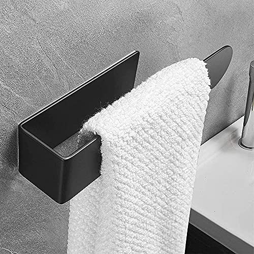 Toallero de Baño Adhesivo Sin Taladro ,Toallero Negro Mate,23cm Toallero de Baño Montaje Pared ,304 Acero Inoxidable,Adecuado para Cocina, Baño, Mueble de Lavabo(Autoadhesivo)