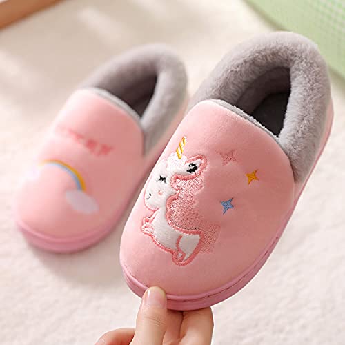 Unitysow Zapatillas de Estar por Casa para Niña Zapatos Pantuflas Invierno Interior Caliente Peluche Forradas Slippers Niñas Historieta Calentar Zapatilla Casa,Rosa Gris,EU 28/29
