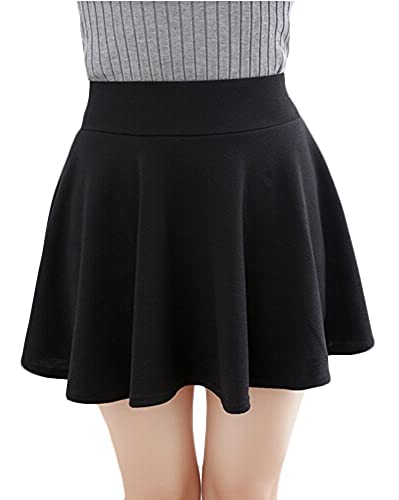 urban GoCo Falda Mujer Elástica Plisada Básica Patinador Multifuncional Corto Falda (M, Negro)