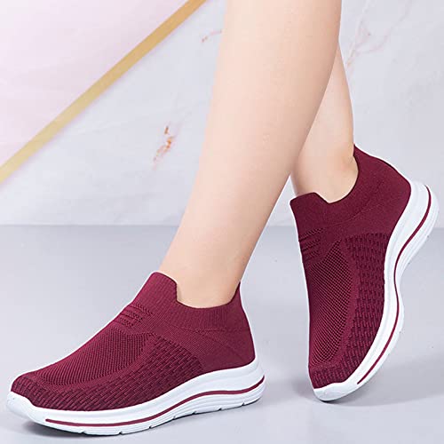 URIBAKY Zapatillas de running ligeras, cómodas, zapatillas planas de color liso de moda de mujer, zapatos de deporte, zapatillas de correr, transpirables, atléticas cortas, rojo, 40 EU
