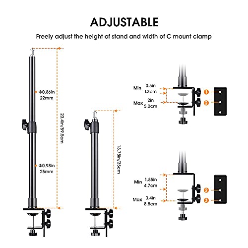 UTEBIT Soporte Webcam, 35-59 cm Ajustable Soporte Camara con Tornillo de 1/4 ' Soporte de Luz de Mesa con Abrazadera para Teléfono y Mini Rótula para Luz de Anillo Luz LED Teléfonos Cámaras DSLR