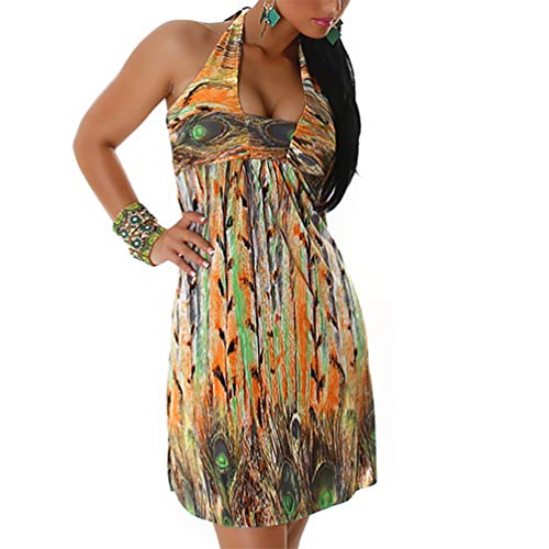Vestido de baile para mujer con cuello halter, salsa, latina, cóctel, verano, mini vestido de noche 509-2 naranja Talla única