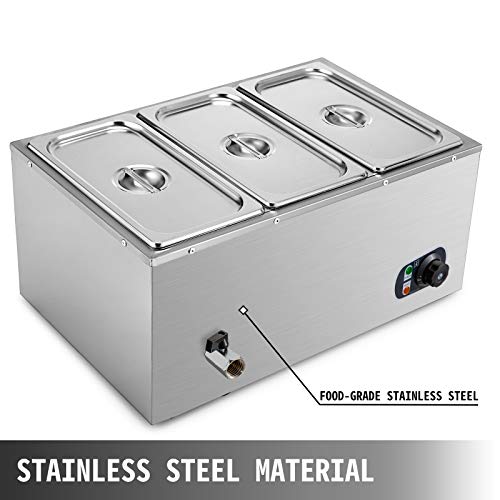 VEVOR Calentador Buffet/Bufé XTC3C 56,5x44x27cm Servidor de Buffet/Bufé con 3 Cacerolas Calentadoras Servidor de Buffet/Bufé de Acero Inoxidable Grado Alimenticio Calentador de Comida con Tapa