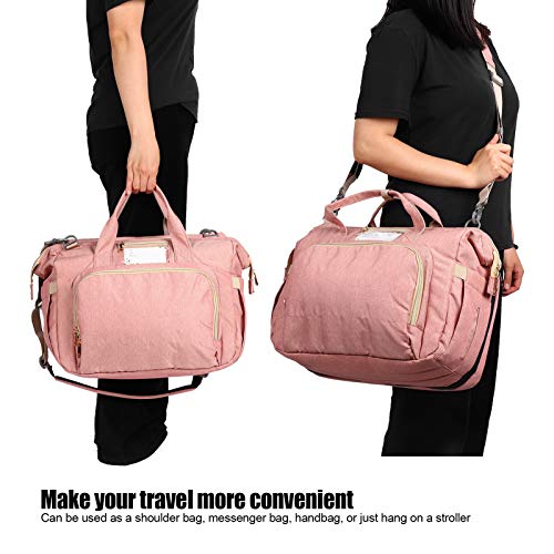 Viaje De La Mochila De La Bolsa De PañAles, Gran Capacidad PortáTil Impermeable Bolsa De PañAles Mochila Bandolera Bandolera Bolso Hospitalario Mamá Plegable Con Cambiador (Rosa empolvado)