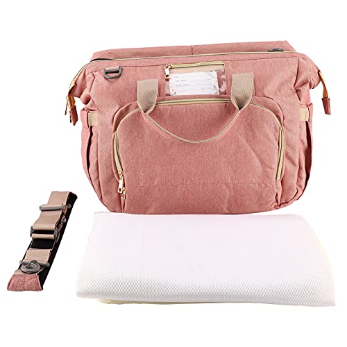 Viaje De La Mochila De La Bolsa De PañAles, Gran Capacidad PortáTil Impermeable Bolsa De PañAles Mochila Bandolera Bandolera Bolso Hospitalario Mamá Plegable Con Cambiador (Rosa empolvado)