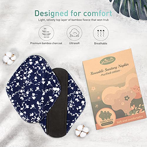 Viedouce Almohadilla Menstrual Reutilizable,Súper Absorción Reutilizables de Carbón de Bambú Almohadilla Menstrual con 2 Impermeables Bolsas de Almacenamiento (S * 3pcs + M *3pcs + L * 3pcs, color-01)