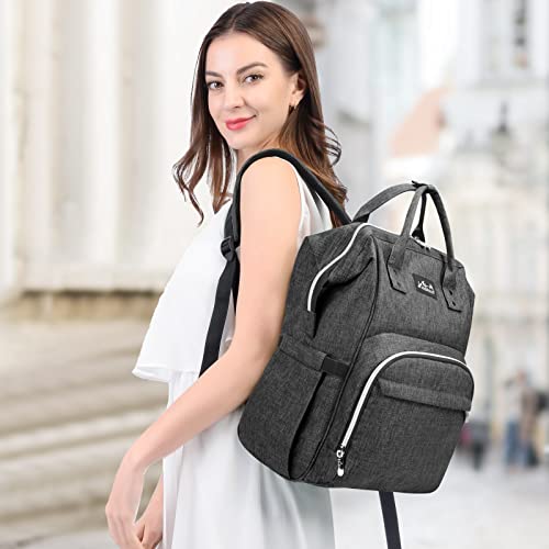 Viedouce Mochilas para Pañales Biberones,Bolso del Bebé Mamá,Impermeable con Estilo Oxford Bolso Pañal de Gran Capacidad, con Portátil Cambiador y 2 Piezas Ganchos Carrito Bebé (gris oscuro)