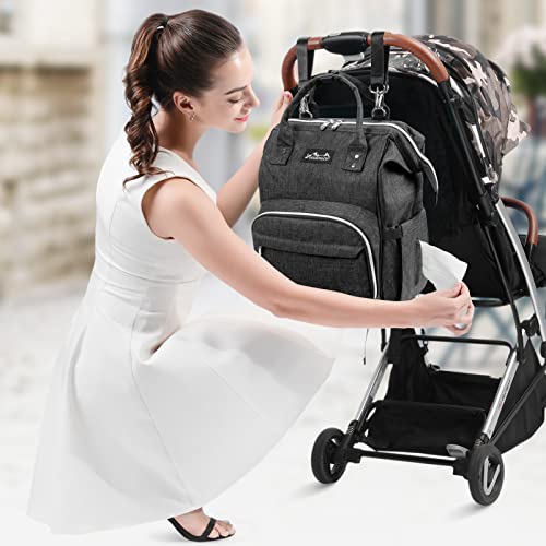 Viedouce Mochilas para Pañales Biberones,Bolso del Bebé Mamá,Impermeable con Estilo Oxford Bolso Pañal de Gran Capacidad, con Portátil Cambiador y 2 Piezas Ganchos Carrito Bebé (gris oscuro)