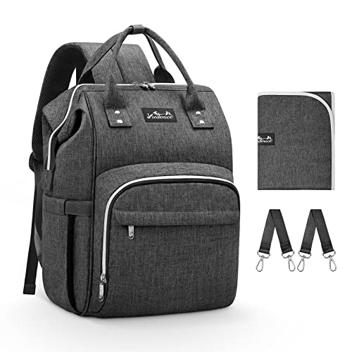 Viedouce Mochilas para Pañales Biberones,Bolso del Bebé Mamá,Impermeable con Estilo Oxford Bolso Pañal de Gran Capacidad, con Portátil Cambiador y 2 Piezas Ganchos Carrito Bebé (gris oscuro)
