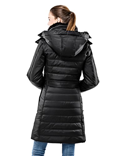 Vincenzo Boretti chaquetón Invierno de Mujer, Acolchado Caliente para temperaturas bajo Cero, Ribete de Piel sintética en el Cuello y Capucha con Forro Caliente Desmontables Negro M