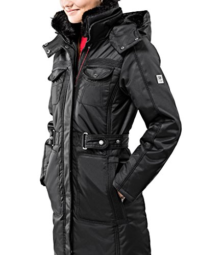 Vincenzo Boretti chaquetón Invierno de Mujer, Acolchado Caliente para temperaturas bajo Cero, Ribete de Piel sintética en el Cuello y Capucha con Forro Caliente Desmontables Negro M