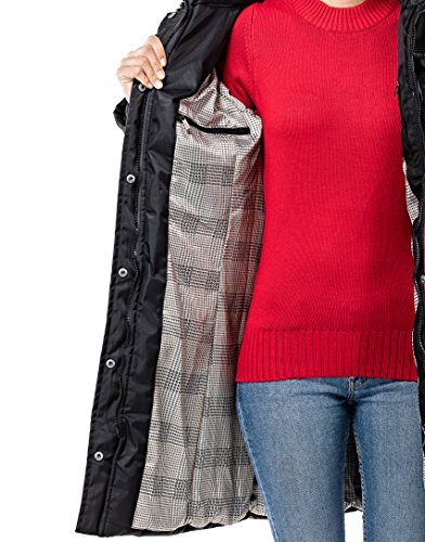 Vincenzo Boretti chaquetón Invierno de Mujer, Acolchado Caliente para temperaturas bajo Cero, Ribete de Piel sintética en el Cuello y Capucha con Forro Caliente Desmontables Negro M