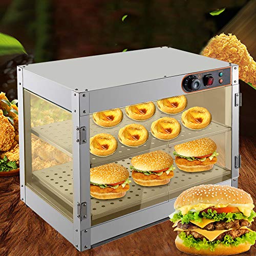Vitrina de calor caliente, vitrina de acero inoxidable, calienta 30-85 °C, 800 W, calentador de alimentos, calentador de alimentos, 61 x 38 x 51 cm, para panaderías, cafeterías, cantinas