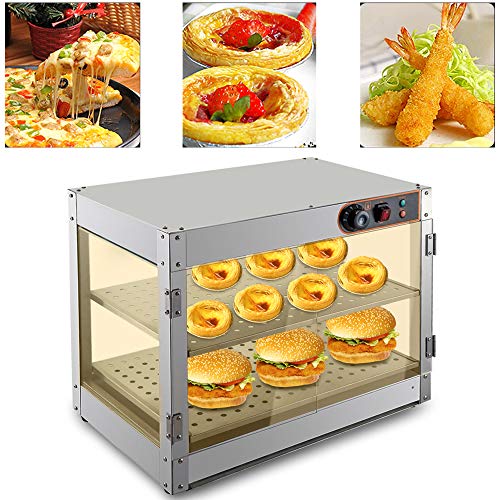 Vitrina de calor caliente, vitrina de acero inoxidable, calienta 30-85 °C, 800 W, calentador de alimentos, calentador de alimentos, 61 x 38 x 51 cm, para panaderías, cafeterías, cantinas