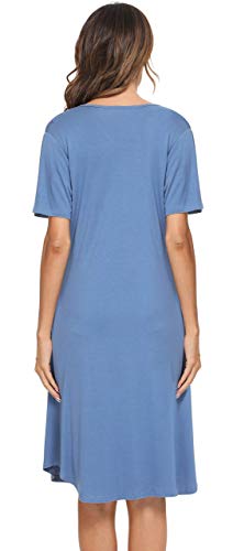 Vlazom Camisón Mujer Verano Camisón de Manga Corta Cuello Redondo Ropa de Dormir Suave Pijamas Transpirable Loungewear S-XXL,S,Azul cobalto