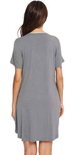 Vlazom Camisón Mujer Verano Pijama Cuello En V Manga Corta Camisones para Mujer Cómodos Ropa de Dormir Loungewear,XXL,Gris Oscuro