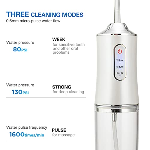 Water Flosser Irrigador dental inalámbrico portátil 3 modos 6 puntas de chorro con 220 ml Tanque de agua extraíble Irrigador oral eléctrico Limpiador dental Cuidado bucal Agua en aerosol Hilo dental