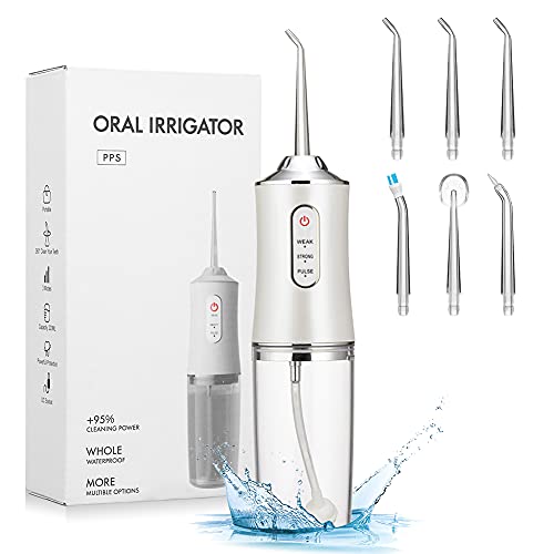 Water Flosser Irrigador dental inalámbrico portátil 3 modos 6 puntas de chorro con 220 ml Tanque de agua extraíble Irrigador oral eléctrico Limpiador dental Cuidado bucal Agua en aerosol Hilo dental