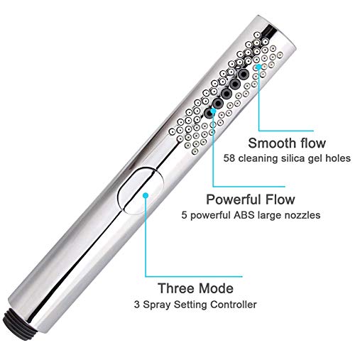 WEIDMAX Alcachofa de ducha de mano redonda con 3 funciones y boquilla de gel de sílice para limpieza sin obstrucciones, acabado cromado, cuerpo ABS
