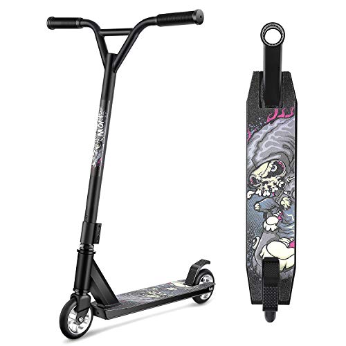 WeSkate Scooter Freestyle Niños y Adultos Patinete Freestyle Giratorio de 360 Grados con Plataforma Antideslizante 85cm 7 Años o más (Negro)