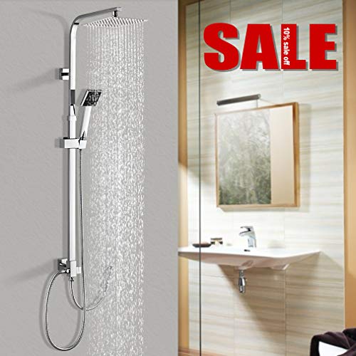 WOOHSE Columna de ducha sin Grifo cuadrada, Conjunto de ducha con Teleducha y Rociador y Tubo Flexibley Barra Regulable 88,5-123,5 CM para Ducha y Ducha, Cromo
