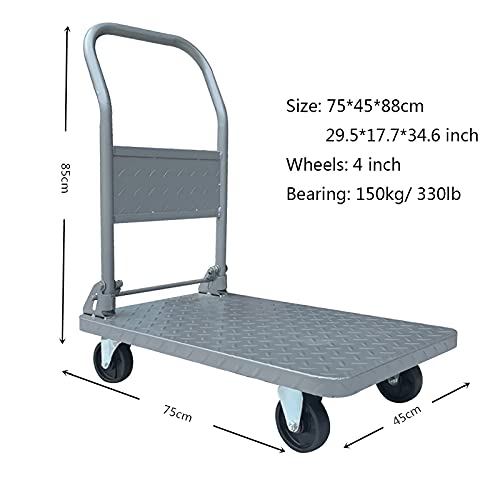 XIANGE100-SHOP Carretillas Camión de Acero portátil Plana de la Plataforma de Acero con asa Plegable y Ruedas giratorias para extraer Productos de Carga Pesada de Equipaje (Size : 4in-220lb)