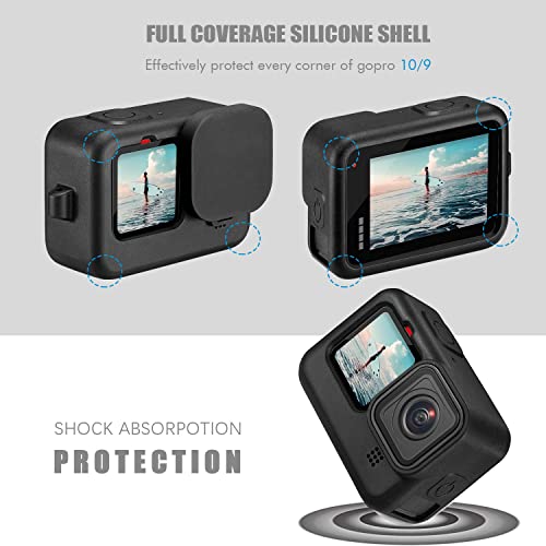 Xzenuo Funda de Silicona para cámara Compatible con GoPro Hero 10, Funda Protectora y Estuche de Almacenamiento y Protector de Pantalla y Tapa del Compartimento de la batería para Accesorios Hero 9