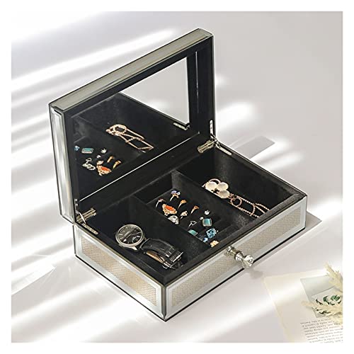 YIXIN2013SHOP Caja Joyero Caja de joyería de joyería de joyería con Espejo de Cristal con Espejo de Cristal con Espejo de Plata de Lujo de Plata para Mujer Jewelry Organizer