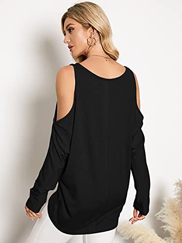 ZANZEA Mujer Camisetas Manga de Murciélago Irregular Tallas Grandes Tops Sexy Hombros Descubiertos Pullover Manga Larga Negro S