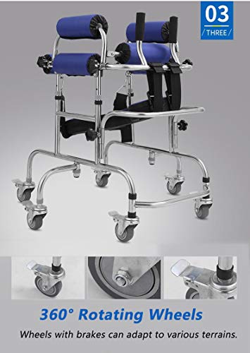 ZAQI Andador Andadores para Ancianos Caminante para Niños Discapacitados con Parálisis Cerebral/Discapacidad, Todoterreno con Ruedas Deslizantes de Acero con Asiento, Manijas, Ruedas, Carga 120 Kg