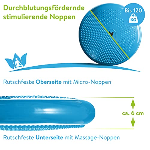 ZenBalance Cojín Proyector, Cojín Ortopédico para Rehabilitación, Disco Hinchable Proyector, Tablero de Equilibrio para Deporte y Fisioterapia, Incl. Bomba, e-Book, 33 cm (Azul)
