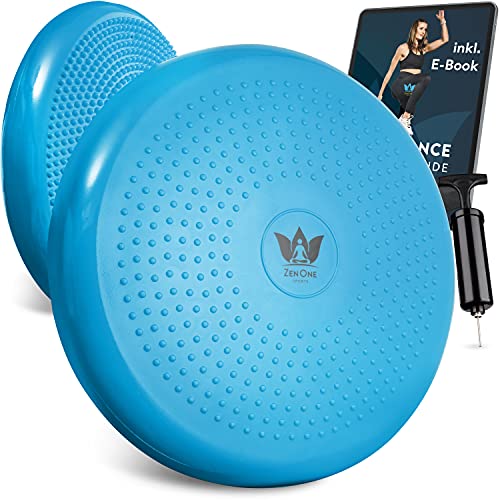 ZenBalance Cojín Proyector, Cojín Ortopédico para Rehabilitación, Disco Hinchable Proyector, Tablero de Equilibrio para Deporte y Fisioterapia, Incl. Bomba, e-Book, 33 cm (Azul)