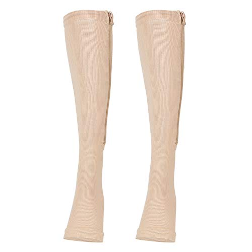 1 Par De Medias De Compresión, Médicos Con Cremallera Calcetines Hasta La Mitad De La Pantorrilla Mallas Delgadas Calcetines Elásticos Punta Abierta Soporte Para La Rodilla Unisex(Color de piel XXL)