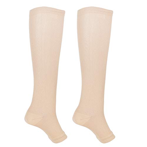 1 Par De Medias De Compresión, Médicos Con Cremallera Calcetines Hasta La Mitad De La Pantorrilla Mallas Delgadas Calcetines Elásticos Punta Abierta Soporte Para La Rodilla Unisex(Color de piel XXL)