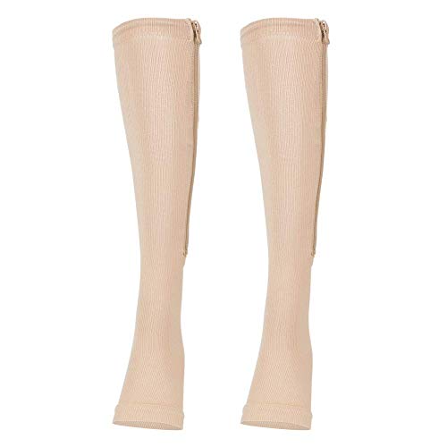 1 Par De Medias De Compresión, Médicos Con Cremallera Calcetines Hasta La Mitad De La Pantorrilla Mallas Delgadas Calcetines Elásticos Punta Abierta Soporte Para La Rodilla Unisex(Color de piel XXL)