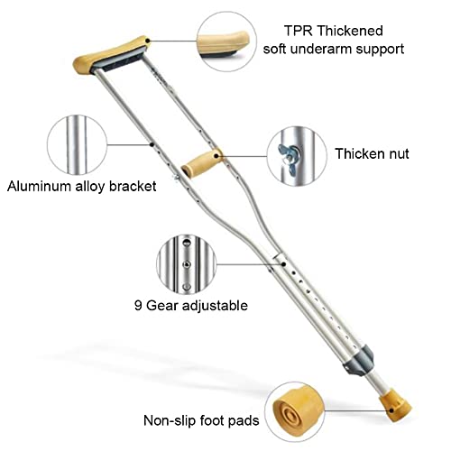 1 Par Muletas Médicas, Aluminio Muletas Axilares, Altura Regulable (9 + 5 Marchas), Ayudas De Movilidad para Adultos, para Ancianos Artritis Discapacidad (Size : 150cm)