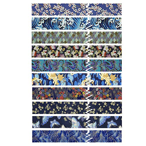 10 piezas Tela algodón Telas Japonés Bronceadora Estampada Tiras de Patchwork 7,5 x 100 cm Algodón Para Coser DIY Telas Decorativas Costura Retales Tela Quilting Scrapbooking (Azul Navyblue)