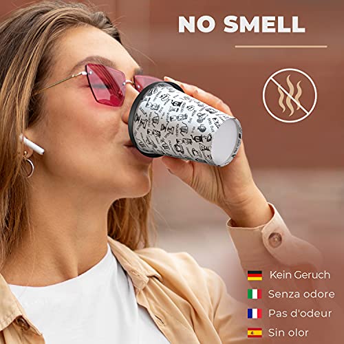 100 Vasos Desechables de Café para Llevar - Vasos Carton 240 ml con Tapas y Agitadores de Madera para Servir el Café, el Té, Bebidas Calientes y Frías