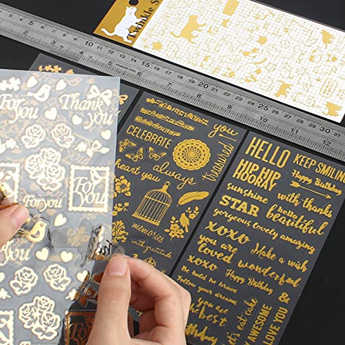 12 Hojas Pegatinas autoadhesiva Pegatinas Letras Dorado Pegatinas Scrapbooking Etiqueta Adhesiva Brillante Ideal para Decorar Agendas, Cuadernos, Calendario, Planificadores Semanales y Tarjetas