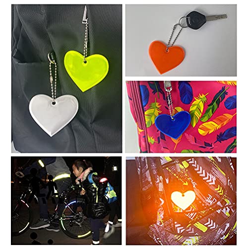 13 piezas de seguridad reflectante colgante colgante de corazón infantil reflector colgante con cadenas para mochila escolar mochila ciclismo caminar, correr cochecito silla de ruedas ruedas