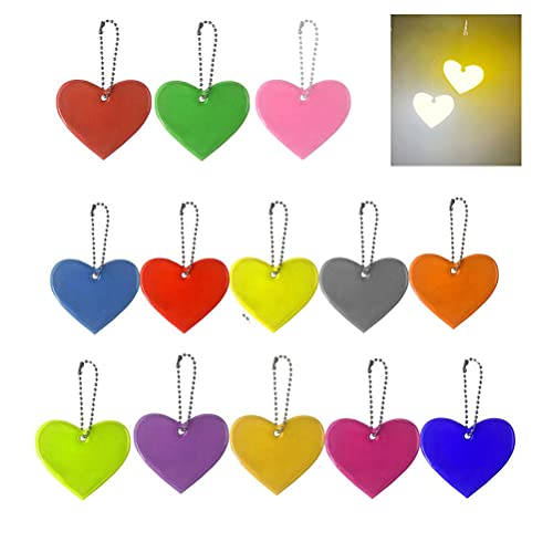 13 piezas de seguridad reflectante colgante colgante de corazón infantil reflector colgante con cadenas para mochila escolar mochila ciclismo caminar, correr cochecito silla de ruedas ruedas