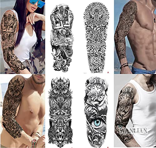 14 Pegatinas De Tatuaje Temporal (8 Pegatinas De Tatuaje De Brazo Completo Para Hombres Y Mujeres) "6 Pegatinas De Tatuaje De Medio Brazo Para Hombres Y Mujeres"