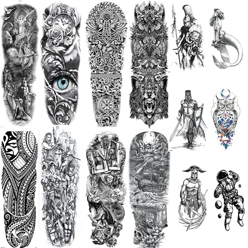 14 Pegatinas De Tatuaje Temporal (8 Pegatinas De Tatuaje De Brazo Completo Para Hombres Y Mujeres) "6 Pegatinas De Tatuaje De Medio Brazo Para Hombres Y Mujeres"
